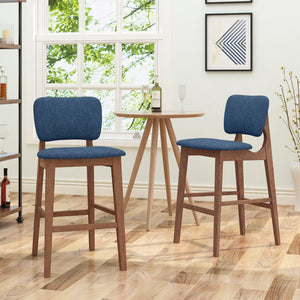 English Elm Bar Chairs Set of 2 Mid-Century Rubberwood Frame Upholstered Kitchen Island Seating N772P443697D