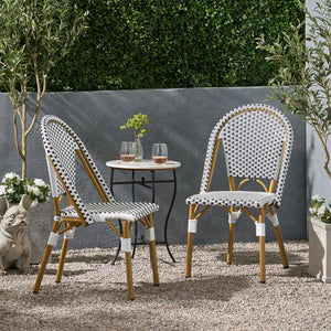 English Elm French Bistro Outdoor Chair Set of Two Woven Rattan Patio Seating for Garden or Balcony N772P451638B