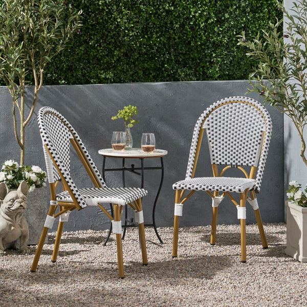 English Elm French Bistro Outdoor Chair Set of Two Woven Rattan Patio Seating for Garden or Balcony N772P451638B