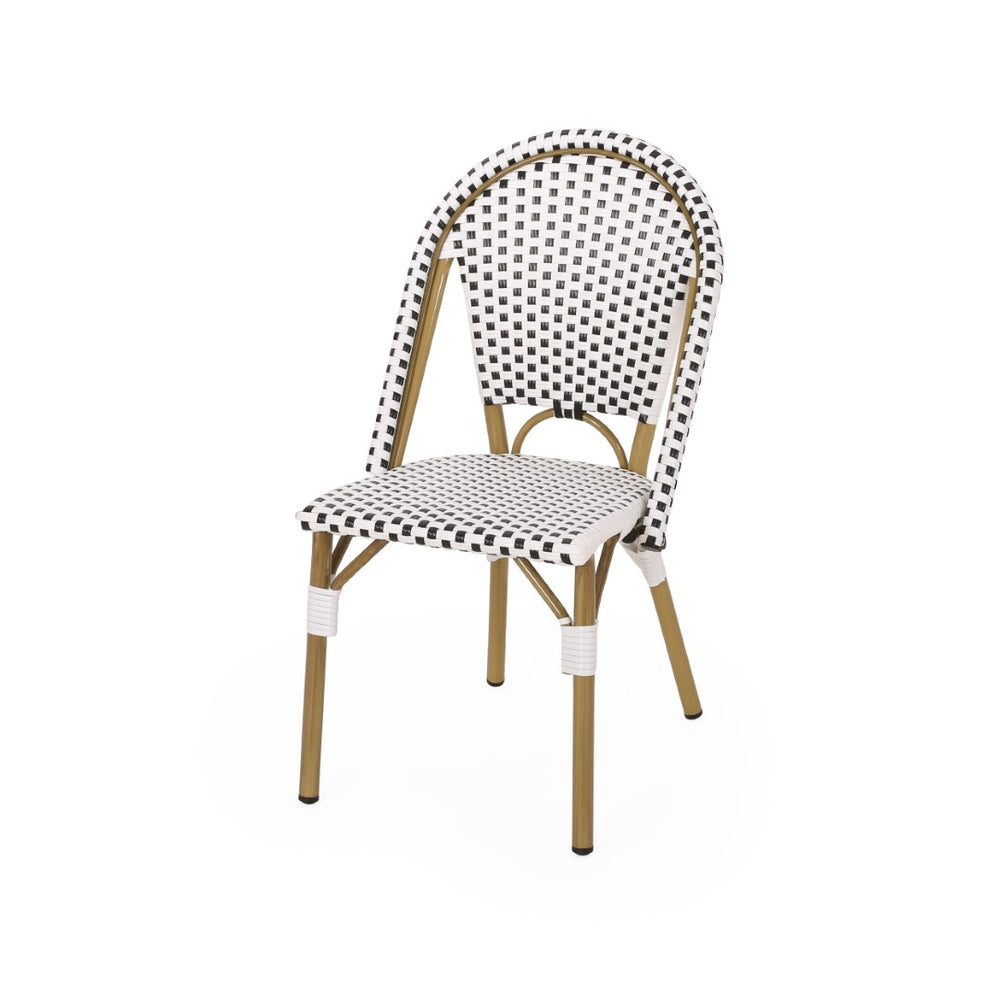 English Elm French Bistro Outdoor Chair Set of Two Woven Rattan Patio Seating for Garden or Balcony N772P451638B