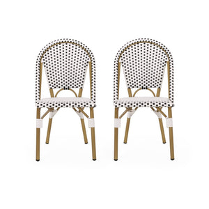 English Elm French Bistro Outdoor Chair Set of Two Woven Rattan Patio Seating for Garden or Balcony N772P451638B