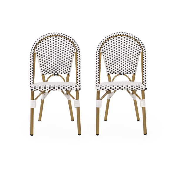 English Elm French Bistro Outdoor Chair Set of Two Woven Rattan Patio Seating for Garden or Balcony N772P451638B
