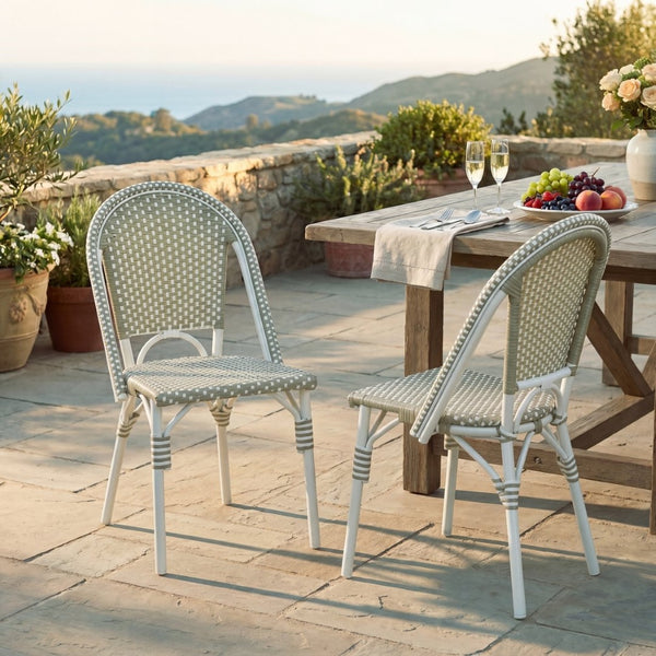 English Elm Outdoor Woven PE Rattan Bistro Chair Set French Cafe Style Aluminum Frame Patio N772P451638E