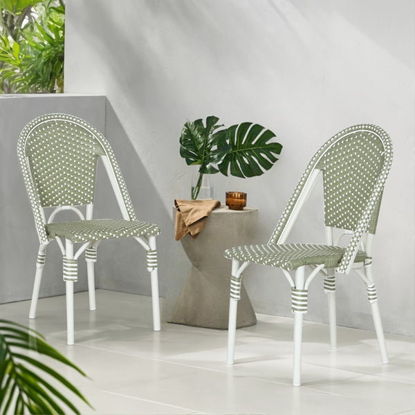 English Elm Outdoor Woven PE Rattan Bistro Chair Set French Cafe Style Aluminum Frame Patio N772P451638E