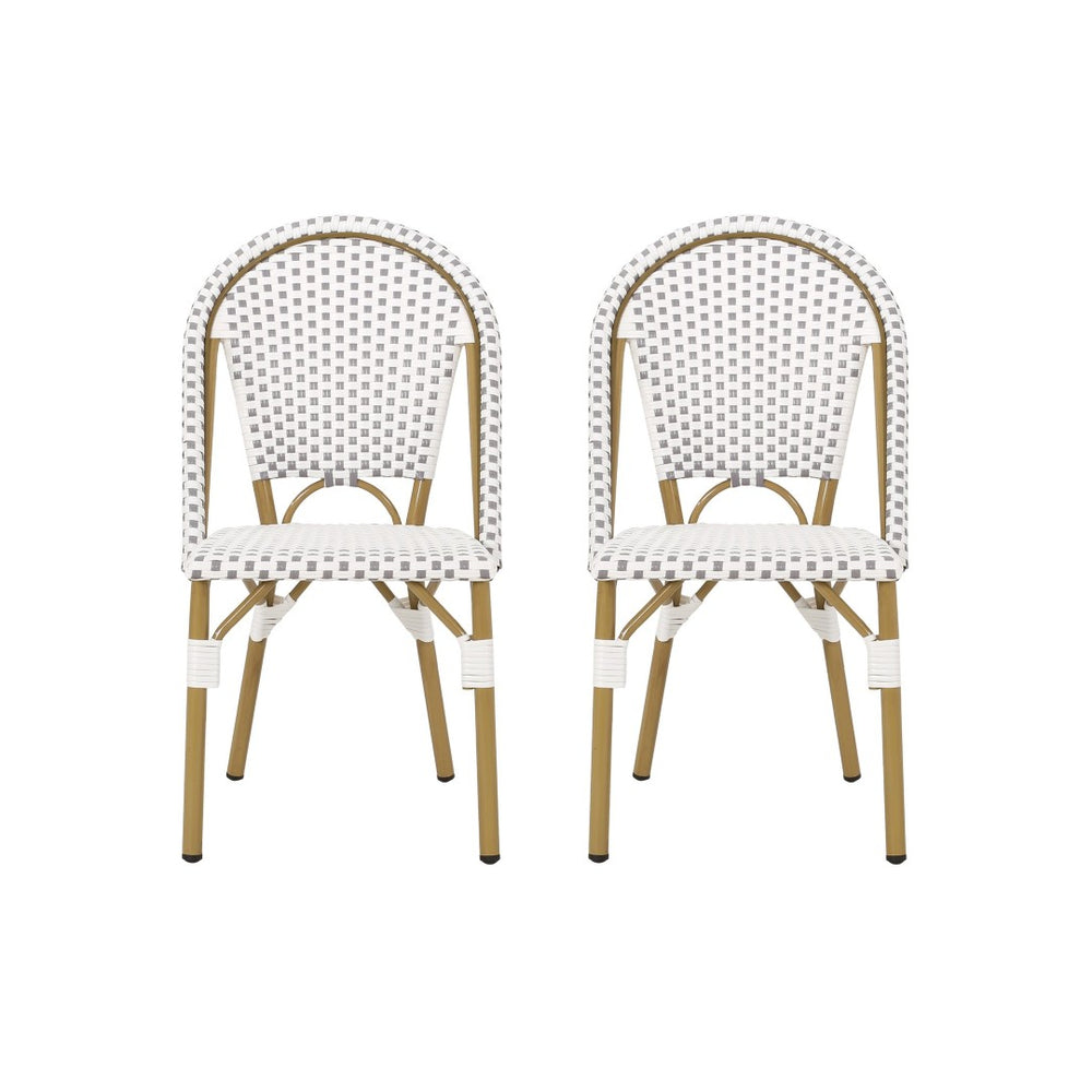 English Elm French Bistro Outdoor Chair Set of Two Woven Rattan Aluminum Patio Seating N772P451638G