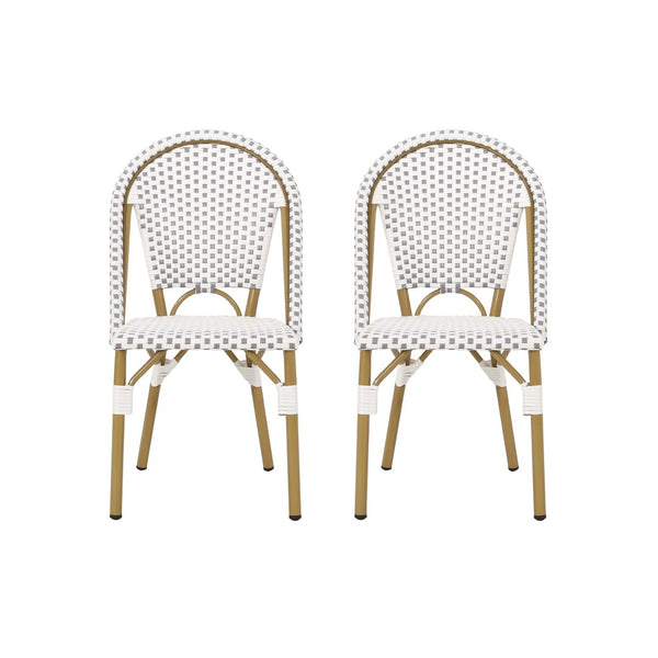 English Elm French Bistro Outdoor Chair Set of Two Woven Rattan Aluminum Patio Seating N772P451638G