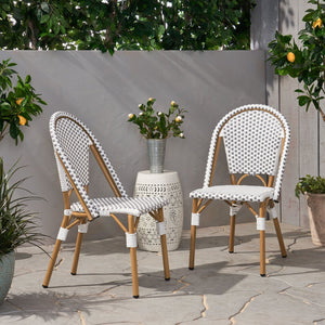 English Elm French Bistro Outdoor Chair Set of Two Woven Rattan Aluminum Patio Seating N772P451638G