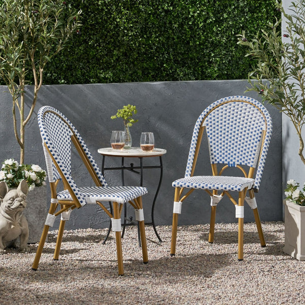 English Elm French Bistro Outdoor Chair Set of Two Woven Rattan Patio Seating for Garden N772P451638W