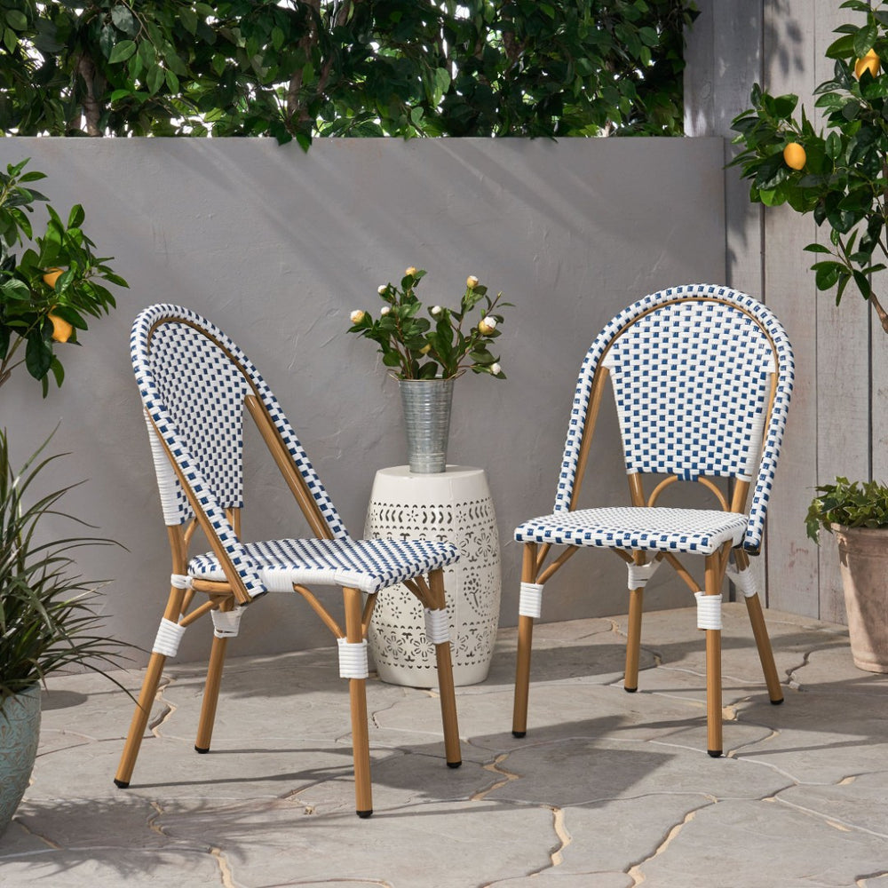 English Elm French Bistro Outdoor Chair Set of Two Woven Rattan Patio Seating for Garden N772P451638W
