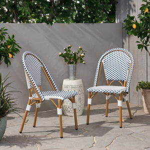 English Elm French Bistro Outdoor Chair Set of Two Woven Rattan Patio Seating for Garden N772P451638W