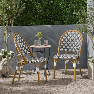 English Elm French Bistro Outdoor Dining Chair Set of 2 Handcrafted Rattan Weave Patio Seating N772P451686B