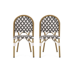 English Elm French Bistro Outdoor Dining Chair Set of 2 Handcrafted Rattan Weave Patio Seating N772P451686B