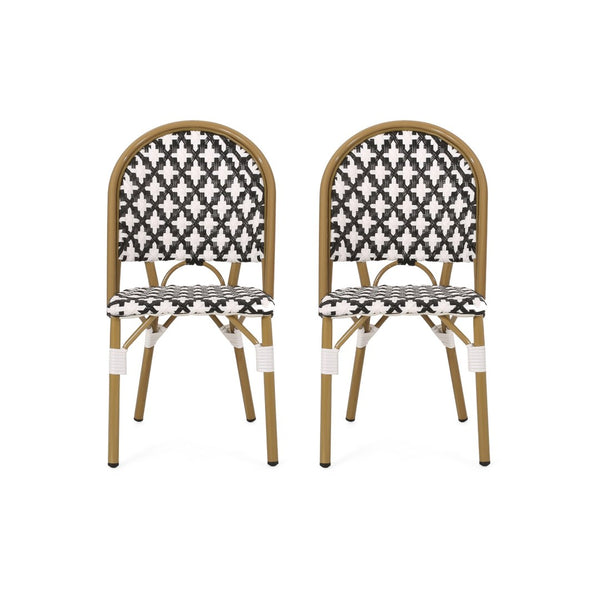 English Elm French Bistro Outdoor Dining Chair Set of 2 Handcrafted Rattan Weave Patio Seating N772P451686B