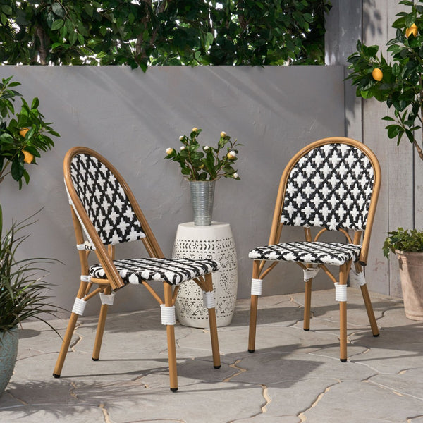 English Elm French Bistro Outdoor Dining Chair Set of 2 Handcrafted Rattan Weave Patio Seating N772P451686B
