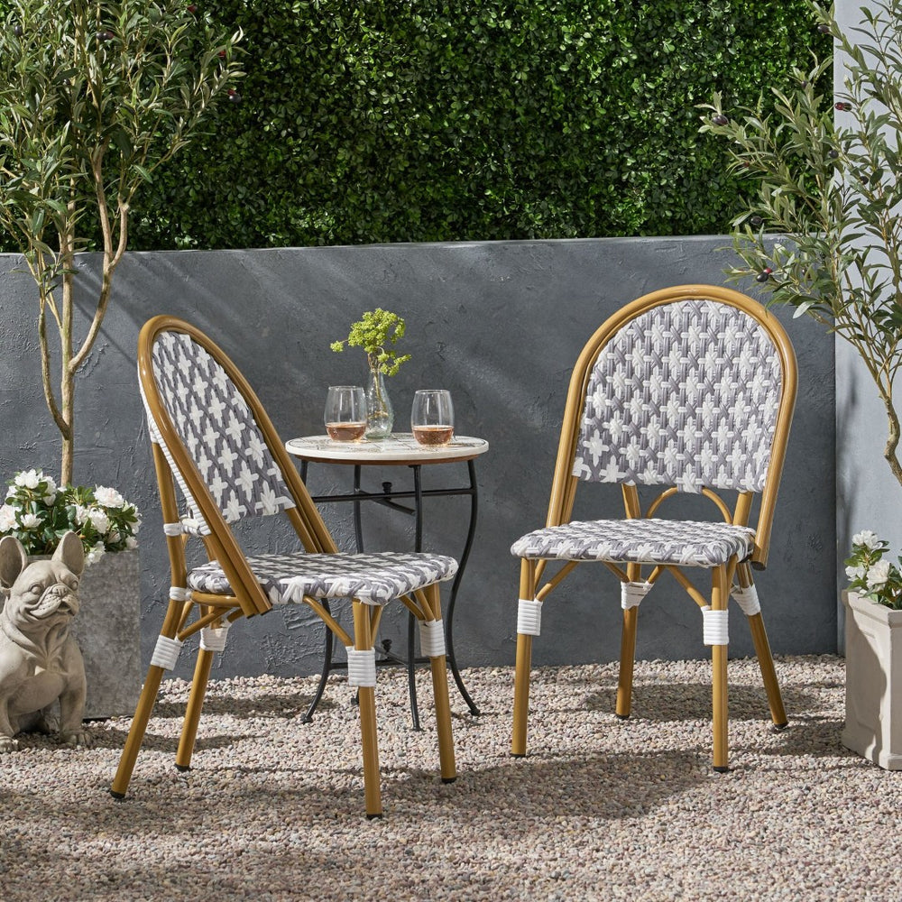 English Elm Outdoor Handwoven PE Rattan Bistro Chair Set Parisian Cafe Style Patio Seating N772P451686G