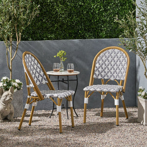 English Elm Outdoor Handwoven PE Rattan Bistro Chair Set Parisian Cafe Style Patio Seating N772P451686G
