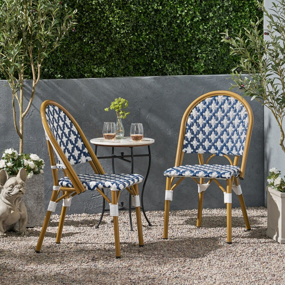 English Elm French Bistro Outdoor Dining Chair Set of 2 Handwoven Rattan Aluminum Patio Seating N772P451686W