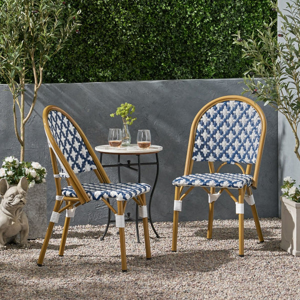 English Elm French Bistro Outdoor Dining Chair Set of 2 Handwoven Rattan Aluminum Patio Seating N772P451686W