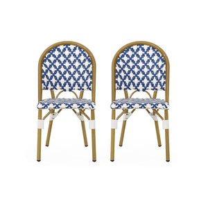 English Elm French Bistro Outdoor Dining Chair Set of 2 Handwoven Rattan Aluminum Patio Seating N772P451686W
