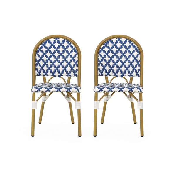 English Elm French Bistro Outdoor Dining Chair Set of 2 Handwoven Rattan Aluminum Patio Seating N772P451686W