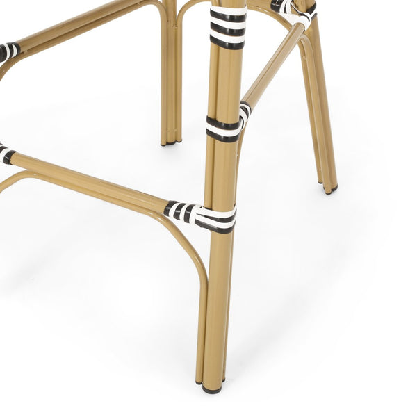 English Elm 29.5 Inch Outdoor PE Rattan Barstools French Cafe Style Aluminum Frame Set of 2 N772P452007B