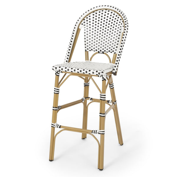 English Elm 29.5 Inch Outdoor PE Rattan Barstools French Cafe Style Aluminum Frame Set of 2 N772P452007B
