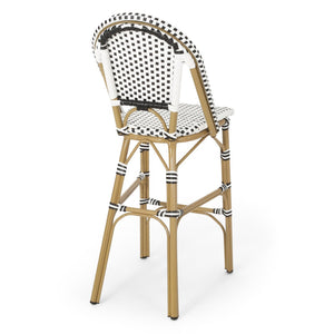 English Elm 29.5 Inch Outdoor PE Rattan Barstools French Cafe Style Aluminum Frame Set of 2 N772P452007B