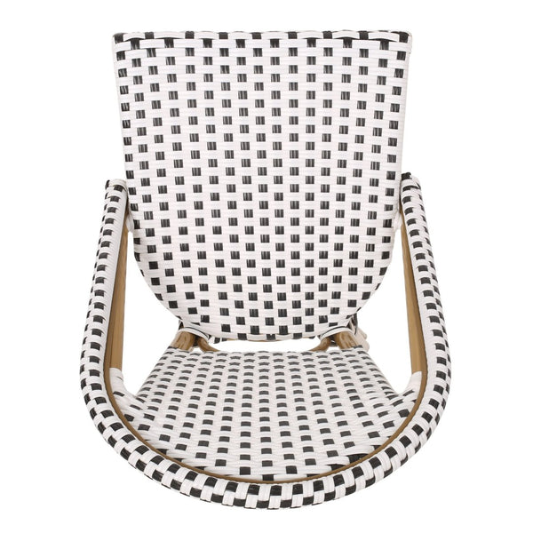 English Elm 29.5 Inch Outdoor PE Rattan Barstools French Cafe Style Aluminum Frame Set of 2 N772P452007B