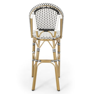 English Elm 29.5 Inch Outdoor PE Rattan Barstools French Cafe Style Aluminum Frame Set of 2 N772P452007B