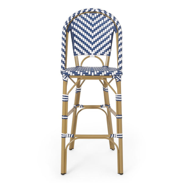 English Elm 29.5 Inch Outdoor PE Wicker Barstools Bistro Set with Aluminum Bamboo Frame 2 Piece N772P452007M