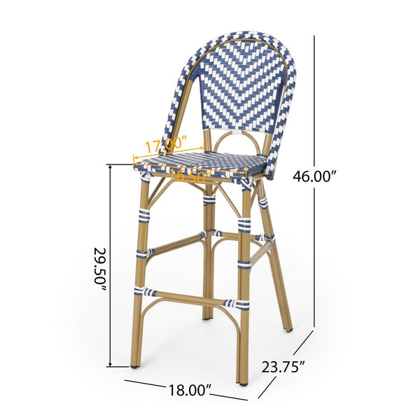 English Elm 29.5 Inch Outdoor PE Wicker Barstools Bistro Set with Aluminum Bamboo Frame 2 Piece N772P452007M