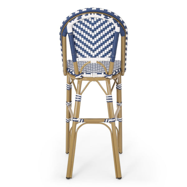 English Elm 29.5 Inch Outdoor PE Wicker Barstools Bistro Set with Aluminum Bamboo Frame 2 Piece N772P452007M