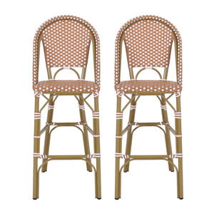 English Elm 29.5 Inch Outdoor Bistro Barstools Woven PE Rattan Aluminum Set of 2 Patio Counter N772P452007R