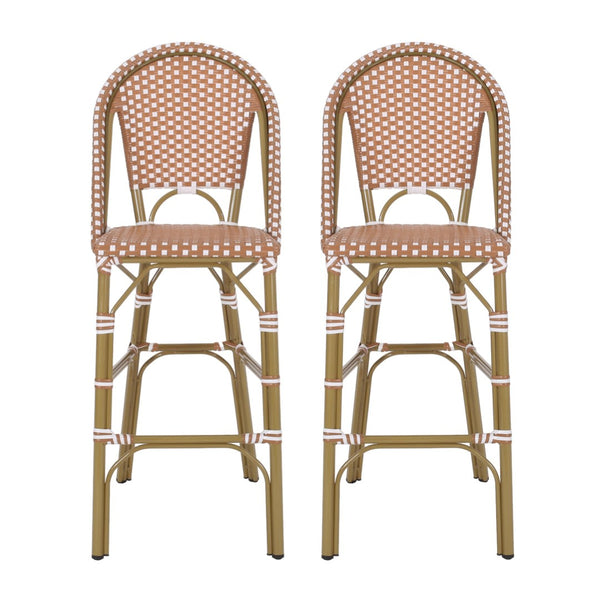 English Elm 29.5 Inch Outdoor Bistro Barstools Woven PE Rattan Aluminum Set of 2 Patio Counter N772P452007R