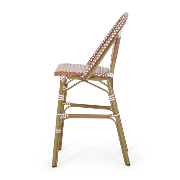 English Elm 29.5 Inch Outdoor Bistro Barstools Woven PE Rattan Aluminum Set of 2 Patio Counter N772P452007R