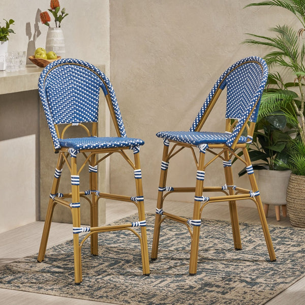 English Elm 29.5" Woven Pe Rattan Bistro Barstools Set of 2 Aluminum Frame Outdoor Patio Seating N772P452007T