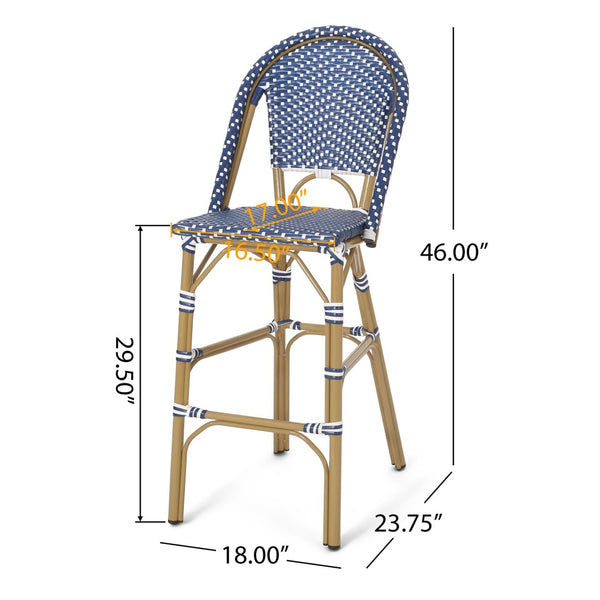 English Elm 29.5" Woven Pe Rattan Bistro Barstools Set of 2 Aluminum Frame Outdoor Patio Seating N772P452007T