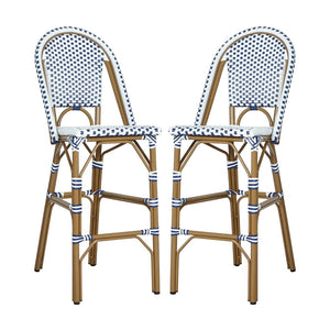 English Elm 29.5 Inch Outdoor French Bistro Barstools PE Woven Rattan Aluminum Frame Set of 2 N772P452007W