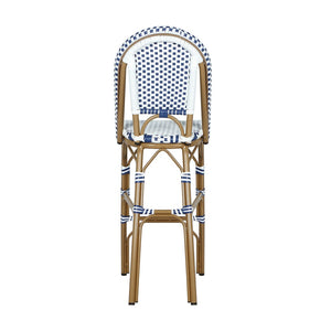 English Elm 29.5 Inch Outdoor French Bistro Barstools PE Woven Rattan Aluminum Frame Set of 2 N772P452007W