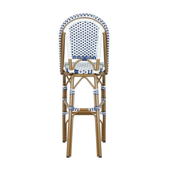English Elm 29.5 Inch Outdoor French Bistro Barstools PE Woven Rattan Aluminum Frame Set of 2 N772P452007W