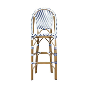 English Elm 29.5 Inch Outdoor French Bistro Barstools PE Woven Rattan Aluminum Frame Set of 2 N772P452007W