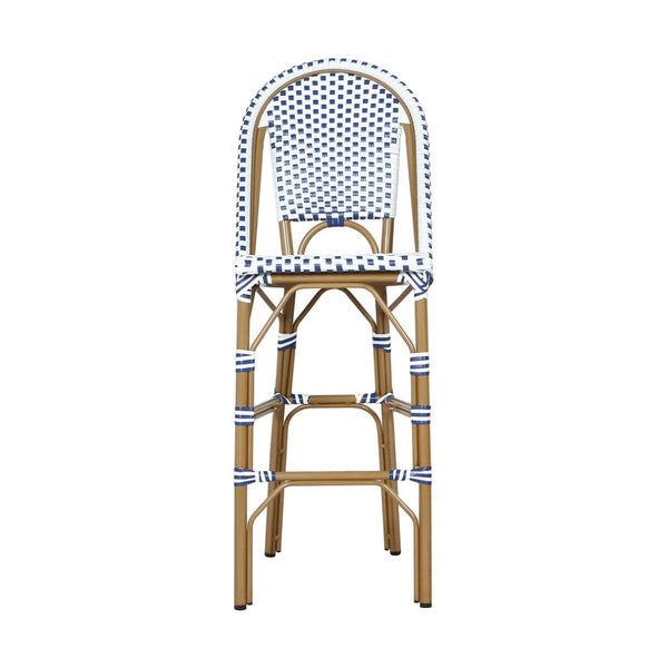 English Elm 29.5 Inch Outdoor French Bistro Barstools PE Woven Rattan Aluminum Frame Set of 2 N772P452007W