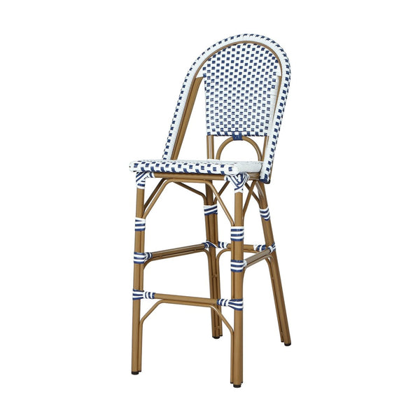 English Elm 29.5 Inch Outdoor French Bistro Barstools PE Woven Rattan Aluminum Frame Set of 2 N772P452007W