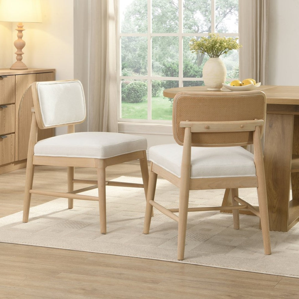 English Elm Rattan Backrest Solid Wood Dining Chairs Nordic Minimalist Padded Set of 2 N772P455762W