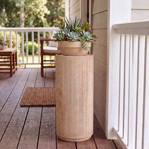 English Elm Modern Handcrafted Square Pedestal Indoor Outdoor Plant Stand Sculpture Display Natural N772P467407T