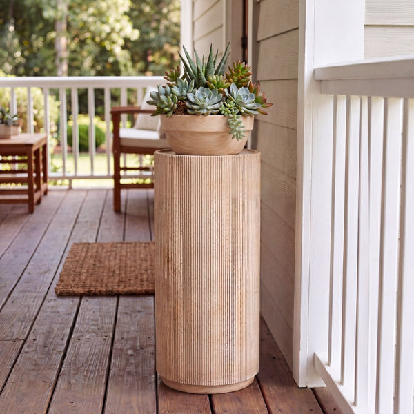 English Elm Modern Handcrafted Square Pedestal Indoor Outdoor Plant Stand Sculpture Display Natural N772P467407T