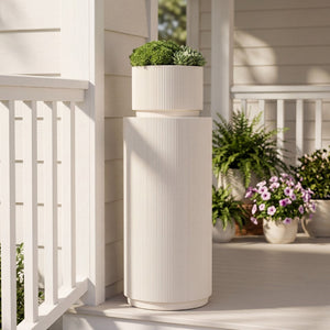 English Elm Modern Handcrafted Square Pedestal Indoor Outdoor Plant Stand Sculpture Display White N772P467407W