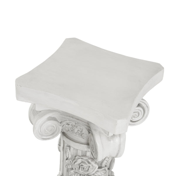 English Elm Roman Column Pedestal with Hand-carved Rose Relief Antique White Artisan Finish N772P467409A