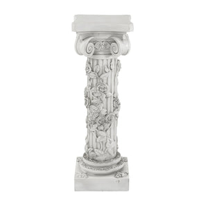 English Elm Roman Column Pedestal with Hand-carved Rose Relief Antique White Artisan Finish N772P467409A