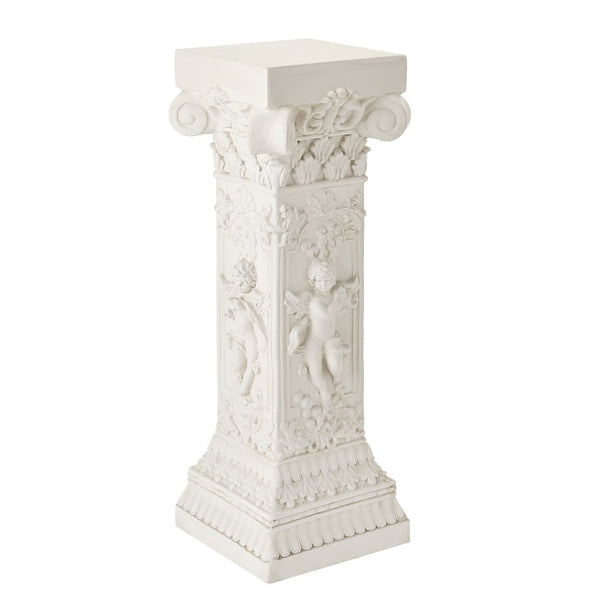 English Elm Pedestal Column Plant Stand Roman Angel Relief Mgo Sculpture for Indoor Outdoor Decor N772P467415B